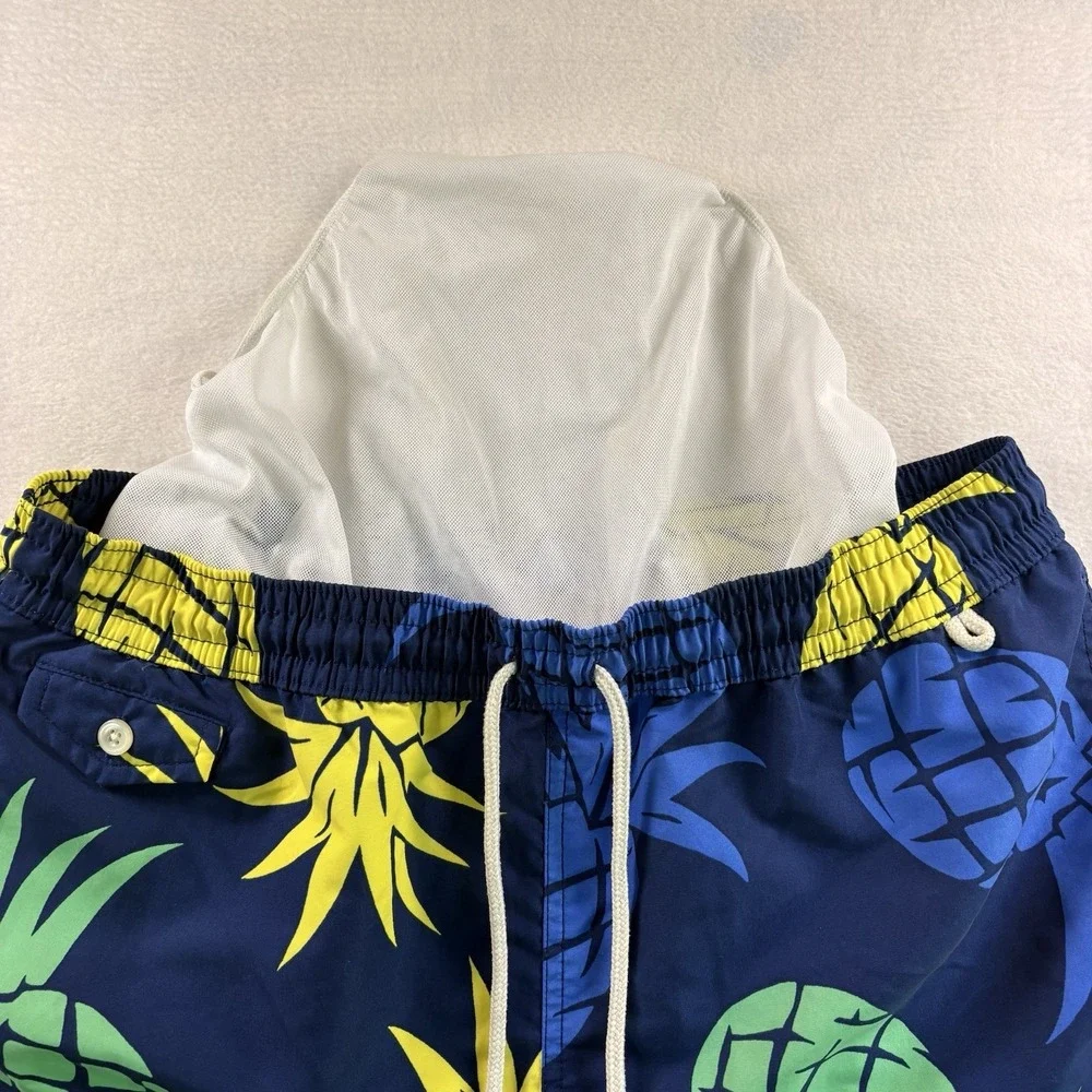 Polo Ralph Lauren Swim Trunks Mens Large Navy Blue Pineapple Print Mesh Lined